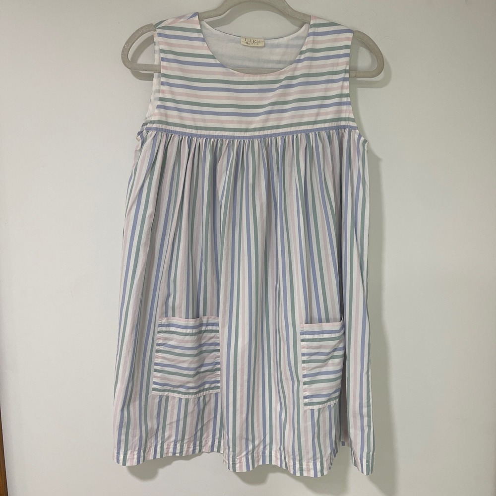 Lake Pajamas Sleeveless Cotton Nightgown Womens XS Pastel Stripe Pockets Coastal
